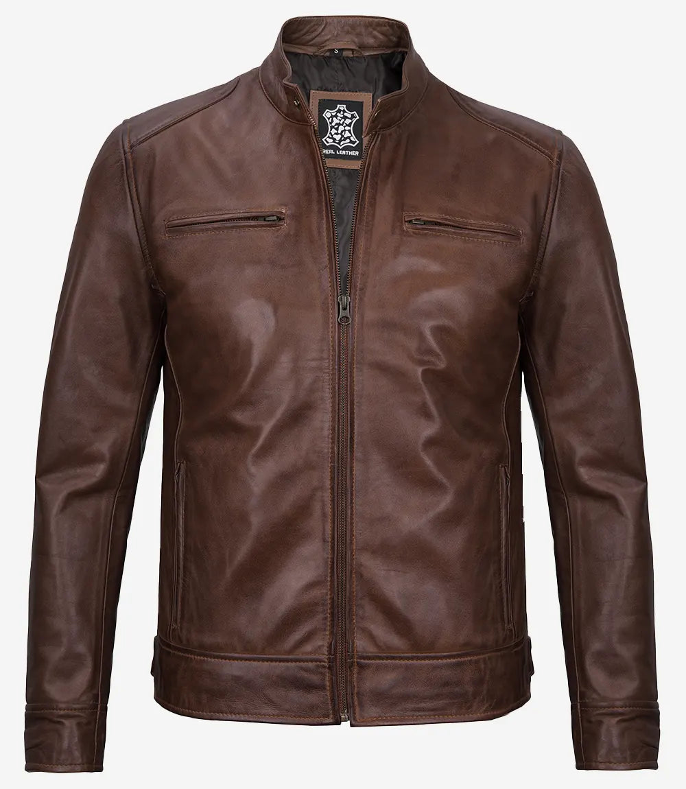 Men's Cognac Biker Style Leather Jacket