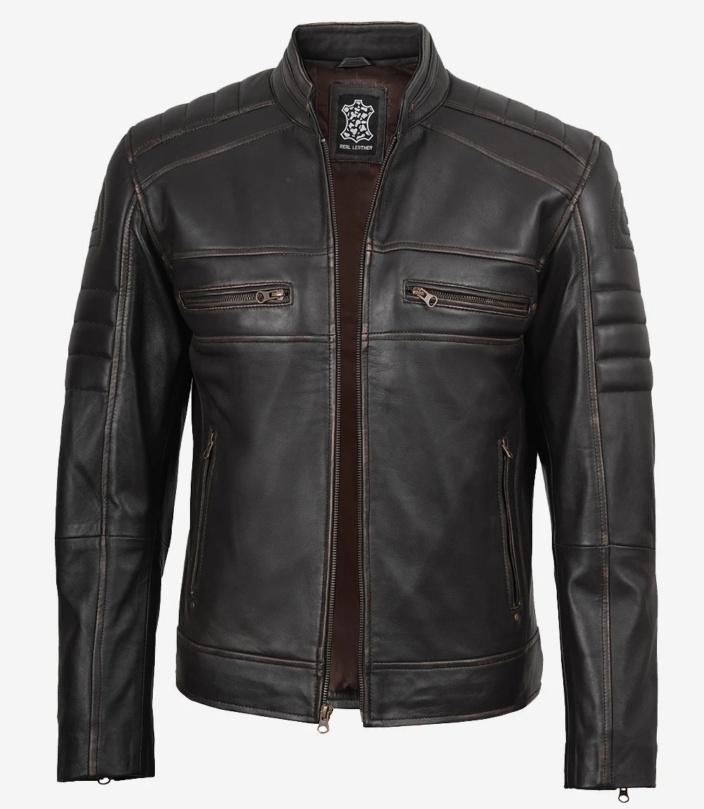 Men's Real Leather Distressed Brown Biker Style Jacket
