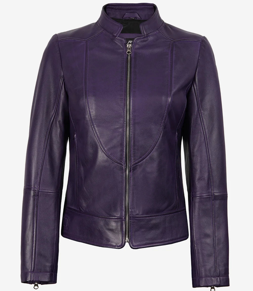 Women's Purple Modern Fit Biker Style Leather Jacket