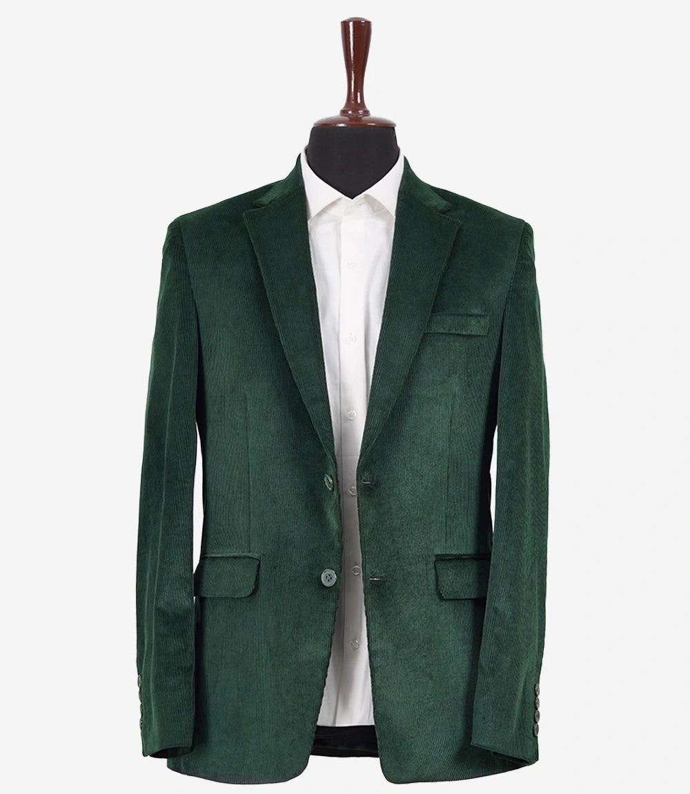 Men's Green Corduroy Two-Piece Suit – Notch Lapel Blazer