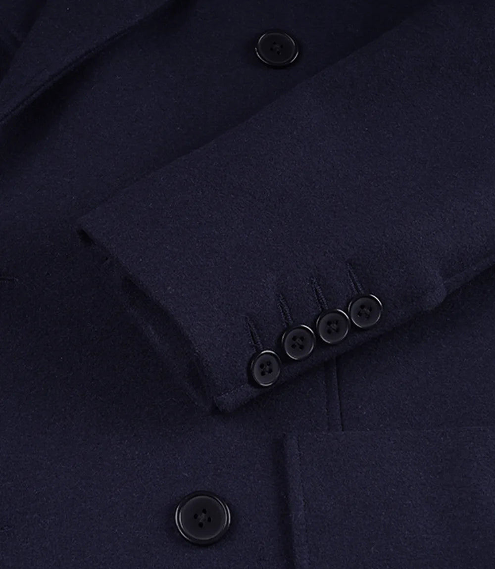 Mens Navy Blue Double Breasted Wool Blend Blazer