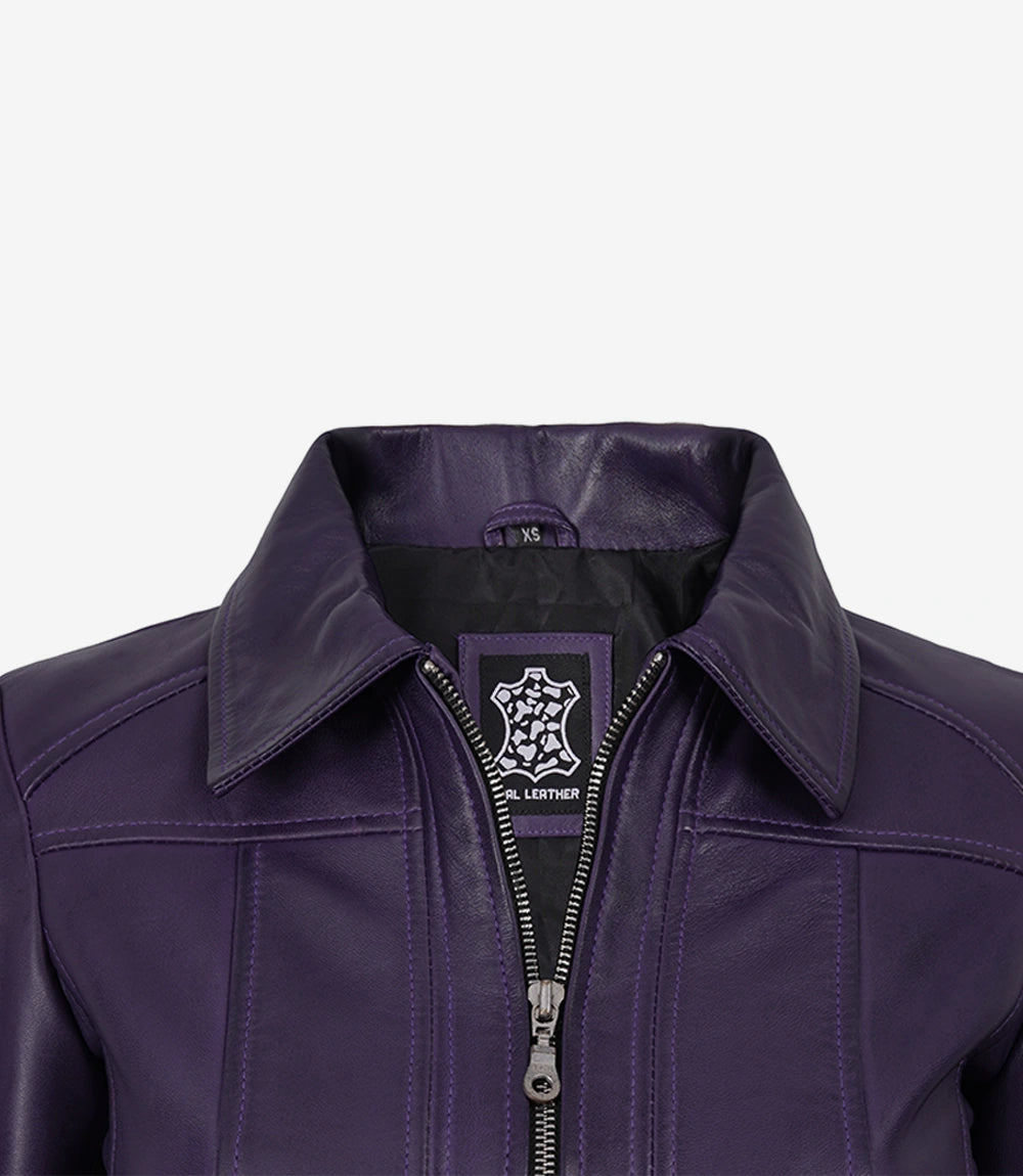 Women's Cropped Purple Leather Jacket