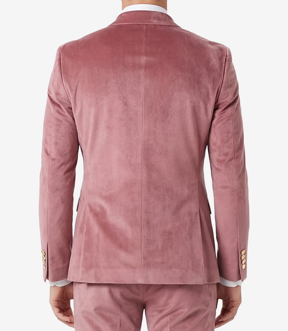 Men's Rose Pink Velvet Double Breasted Two Piece Suit