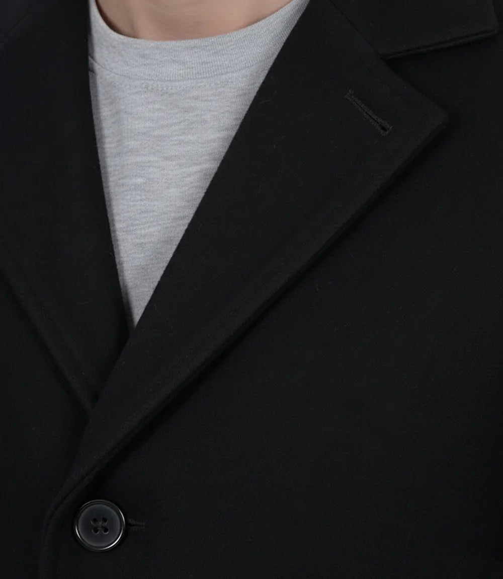 Men's Single-Breasted Black Wool Coat – Modern Fit