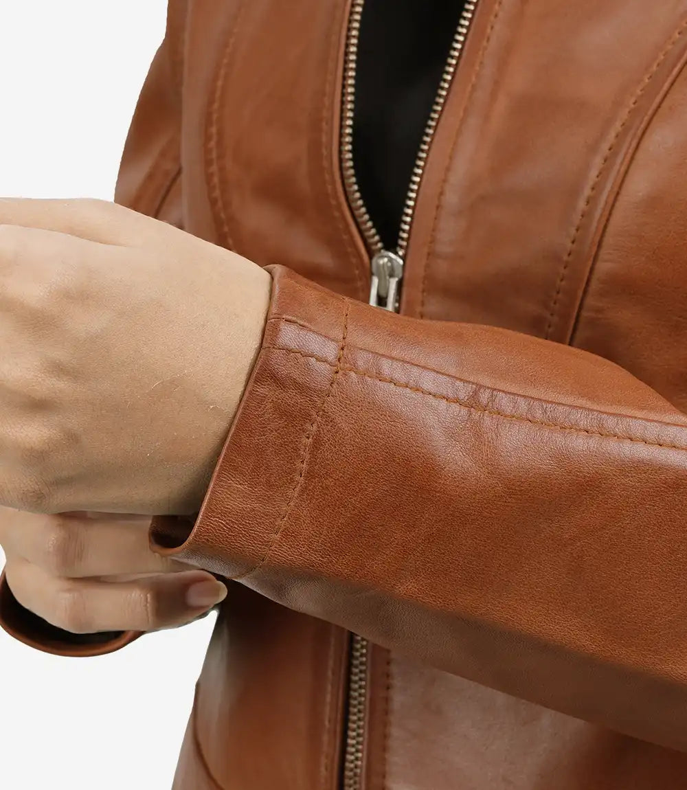 Womens Tall Biker Tan Leather Jacket