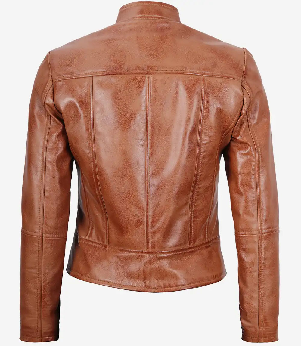 Womens Tall Biker Tan Leather Jacket