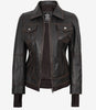 Women's Distressed Brown Bomber Leather Jacket with Removable Hood