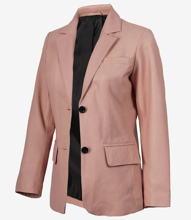 Womens Two Button Pink Leather Blazer