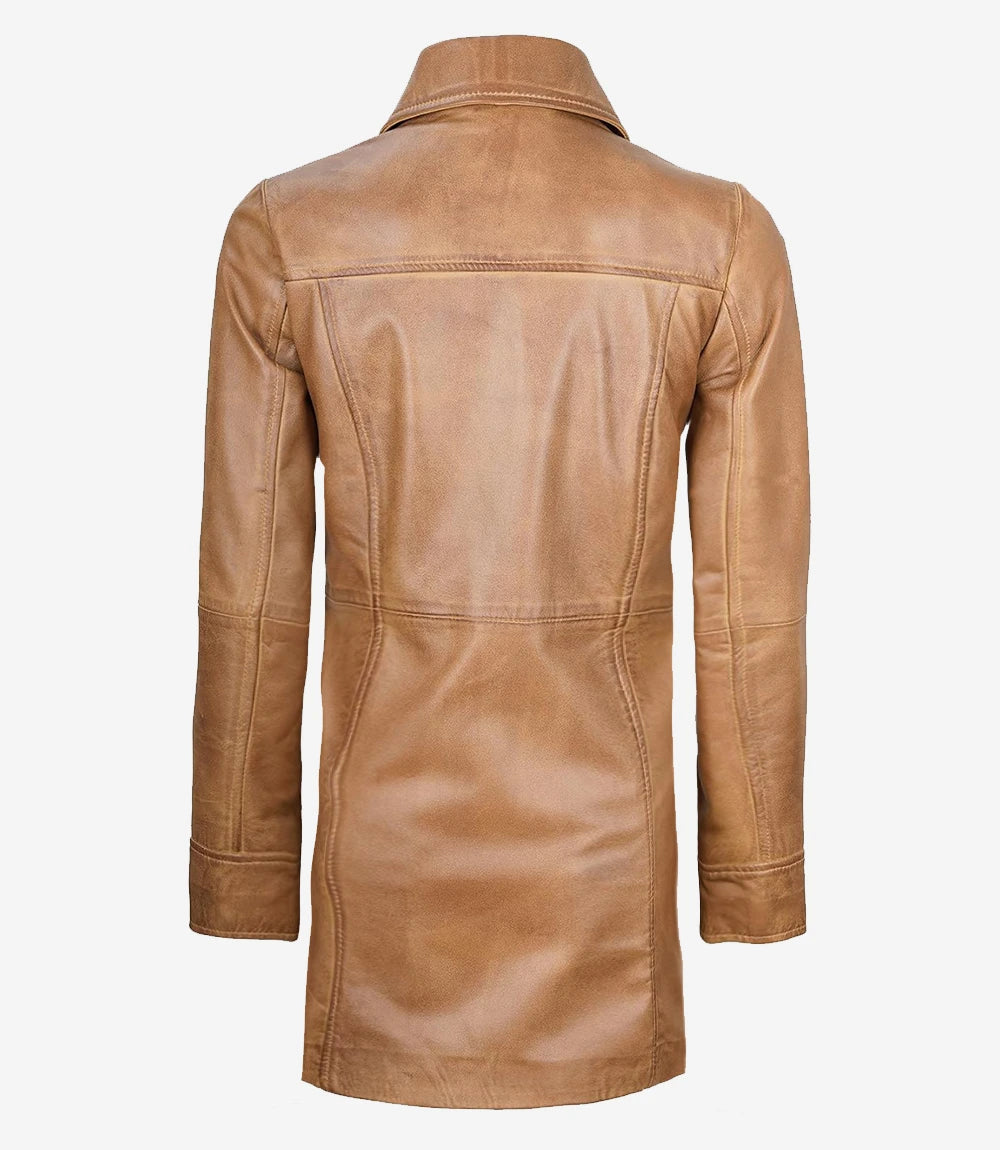 Womens Real Leather Camel Brown Coat