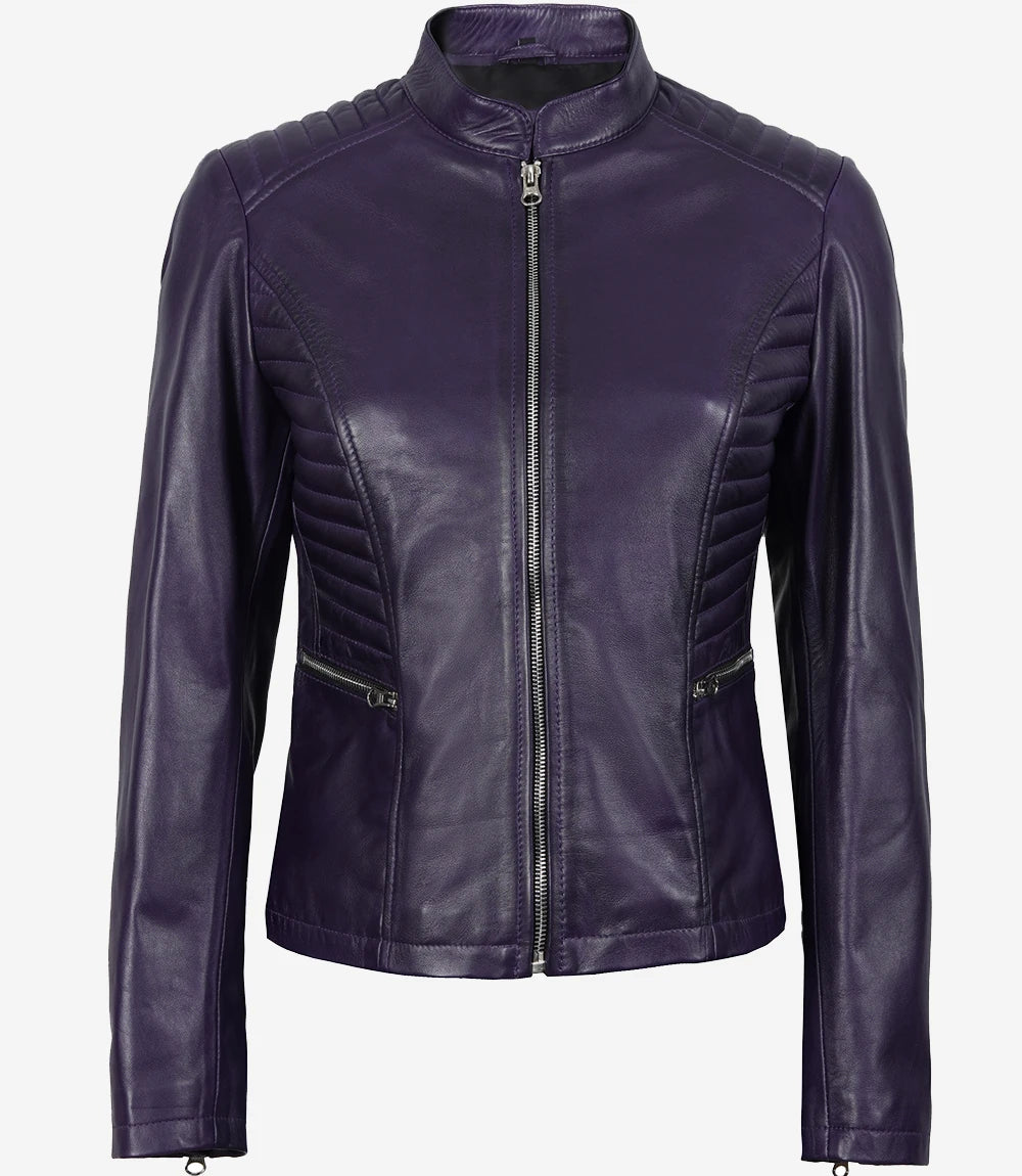 Womens Purple Moto Leather Jacket