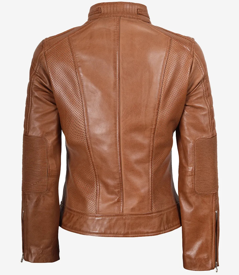 Womens Tan Biker Style Leather Jacket