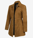 Women's 3/4 Length Button Down Brown Suede Coat