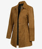 Women's 3/4 Length Button Down Brown Suede Coat