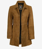 Women's 3/4 Length Button Down Brown Suede Coat