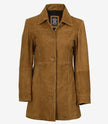 Women's 3/4 Length Button Down Brown Suede Coat