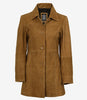Women's 3/4 Length Button Down Brown Suede Coat