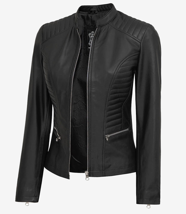 Womens Petite Black Slim Fit Leather Jacket
