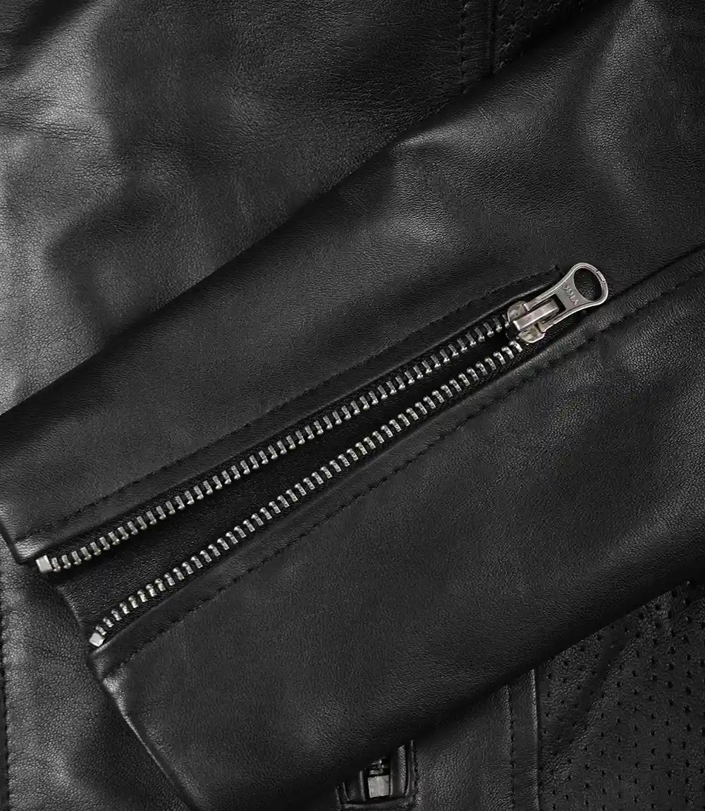 Womens Black Real Leather Cafe Racer Jacket