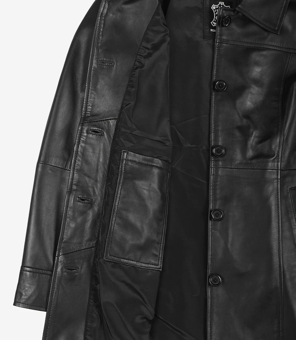 Womens Black Long Leather Coat