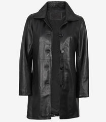 Womens 3 Quarter Length Black Leather Coat