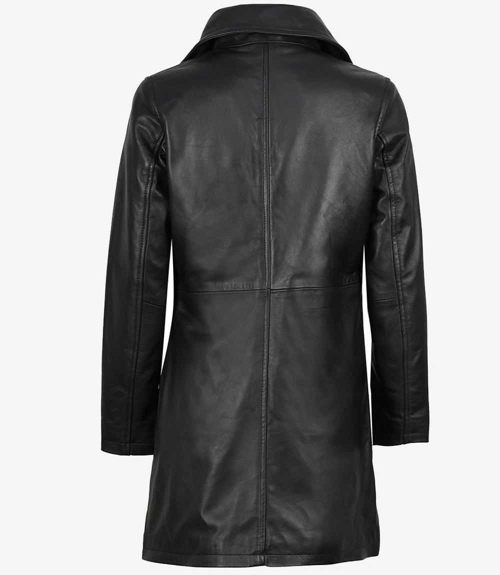 Womens 3 Quarter Length Black Leather Coat
