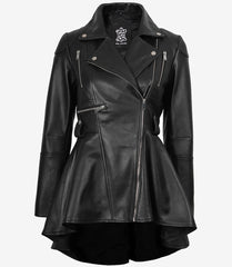 Womens Asymmetrical Black Peplum Leather Jacket