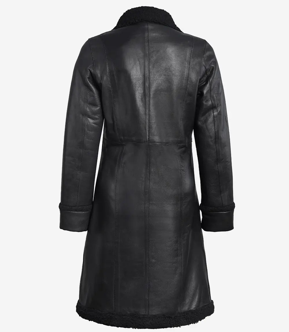 Womens Black Shearling Leather Coat