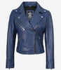 Womens Real Lambskin Leather Blue Biker Style Jacket