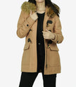 Womens Camel Wool Coat With Fur Trim Hood