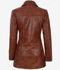 Womens Petite Cognac 3 Quarter Leather Coat