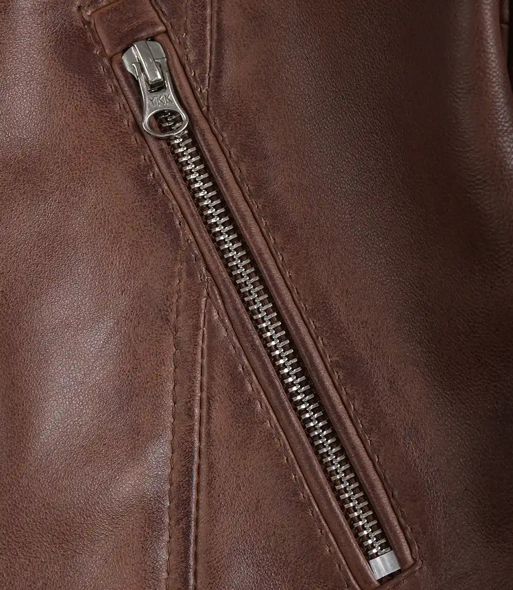 Cognac Cafe Racer Leather Jacket Women