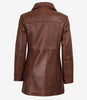 Women's Petite Brown Wax Real Leather Car Coat
