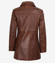 Womens Tall Shirt Collar Cognac Leather Coat - 3/4 Length Coat