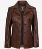 Womens Brown Leather 3 4 Length Coat
