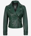 Women's Real Lambskin Leather Green Biker Style Jacket