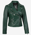 Women's Real Lambskin Leather Green Biker Style Jacket