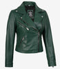 Women's Real Lambskin Leather Green Biker Style Jacket