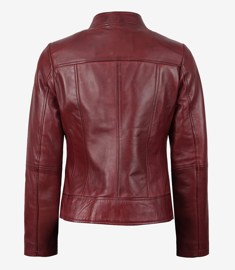 Womens Biker Maroon Leather Jacket