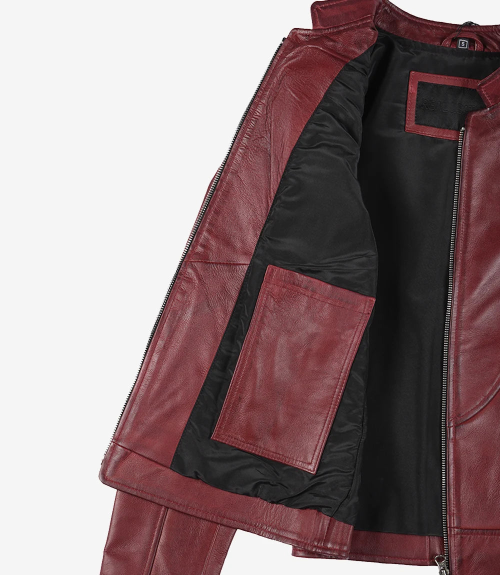 Womens Biker Maroon Leather Jacket