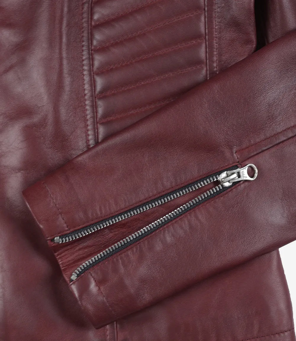 Womens Maroon Slim Fit Leather Jacket