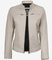 Women's Off White Biker Style Leather Jacket