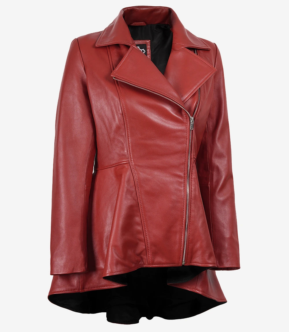 Womens Red Leather Peplum Jacket
