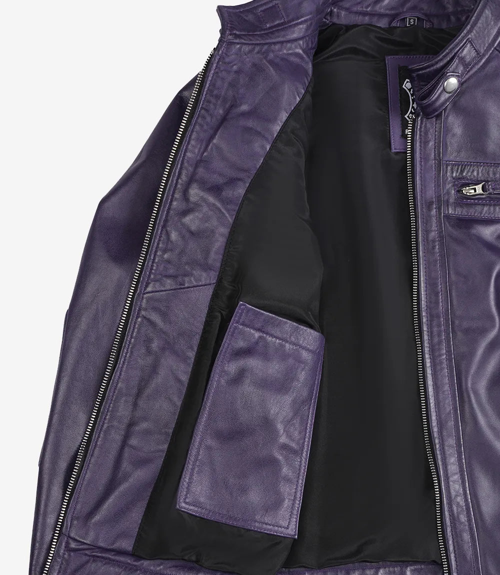 Womens Purple Real Leather Motorcycle Jacket