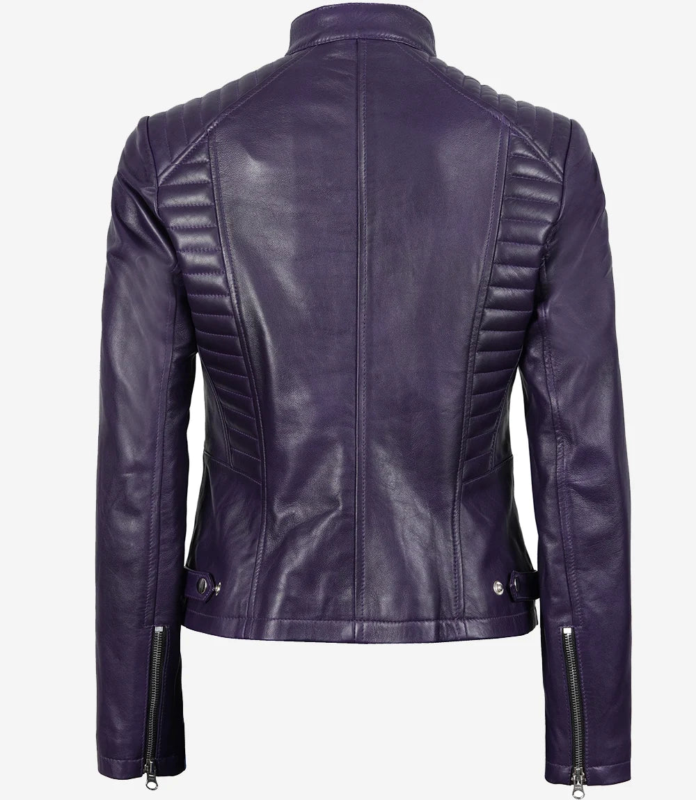 Womens Purple Moto Leather Jacket