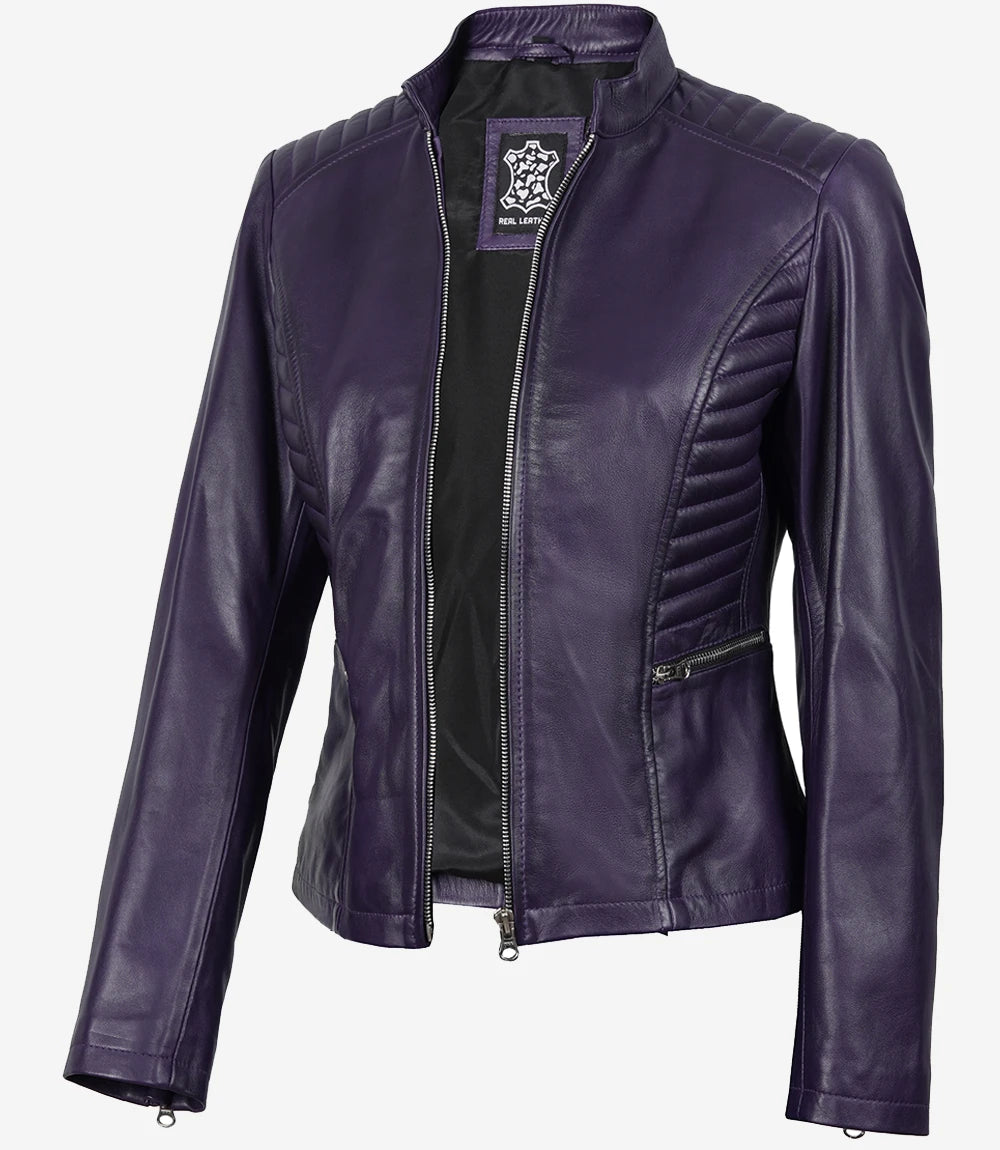 Womens Purple Moto Leather Jacket