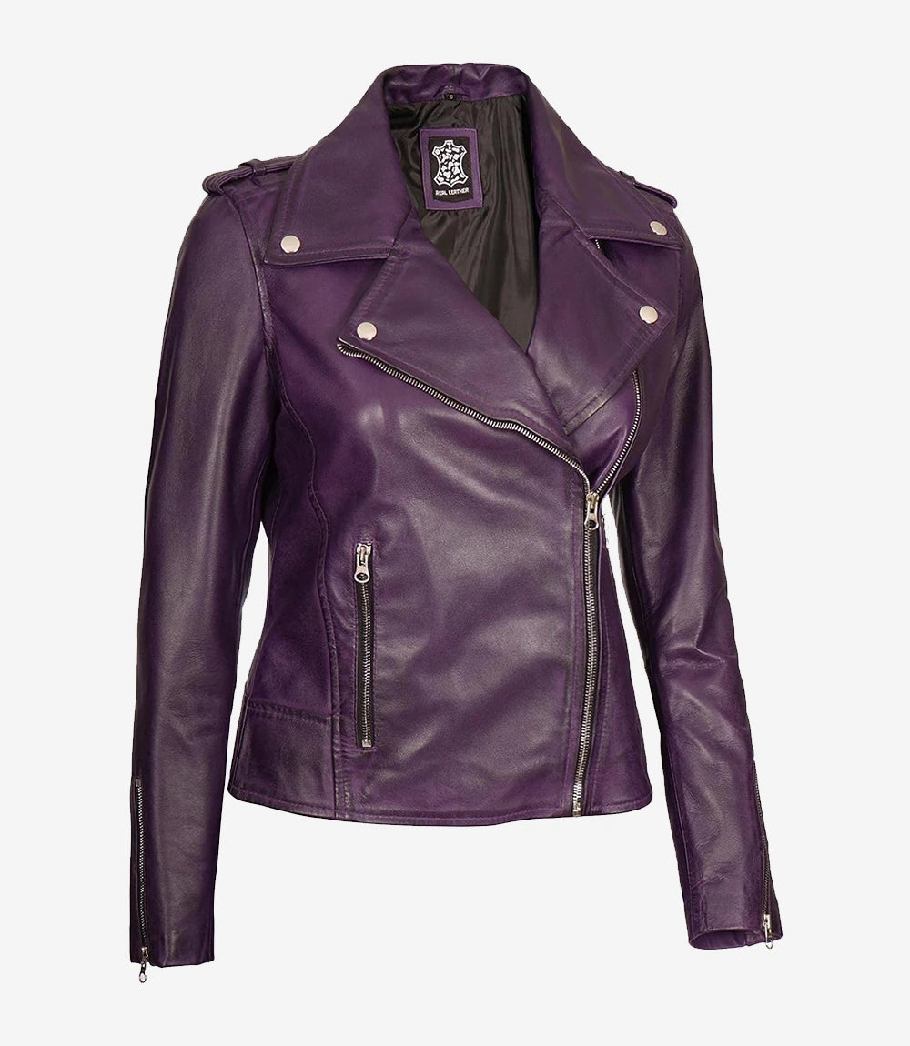 Asymmetrical Purple Motorcycle Jacket Womens
