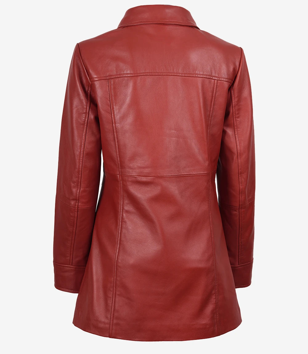 Womens Real Leather Red Coat