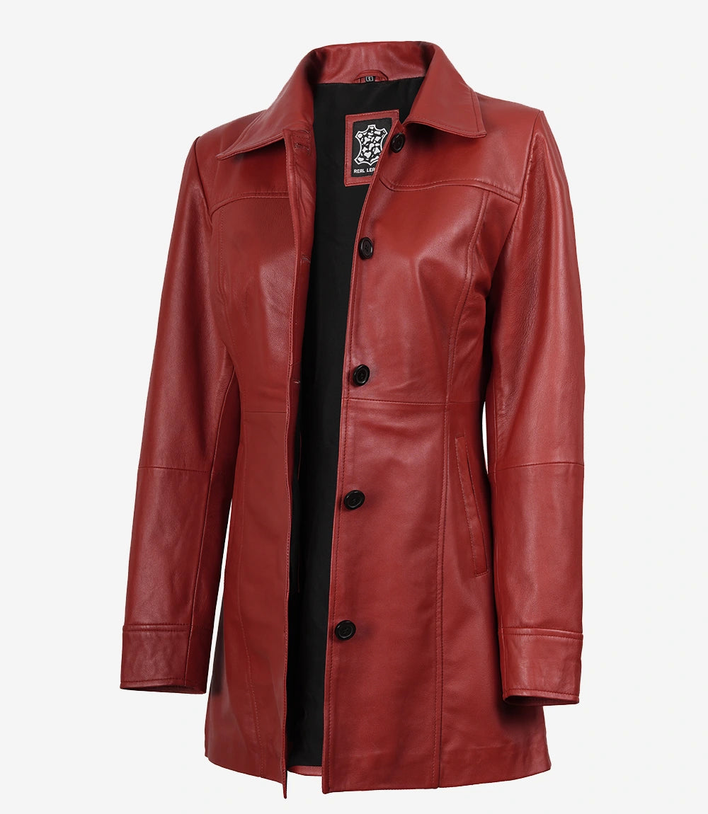 Womens Real Leather Red Coat
