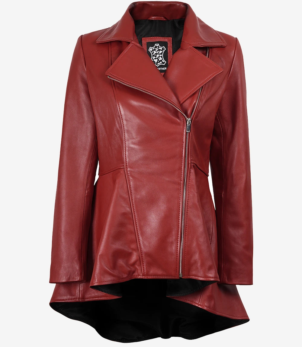 Womens Red Leather Peplum Jacket