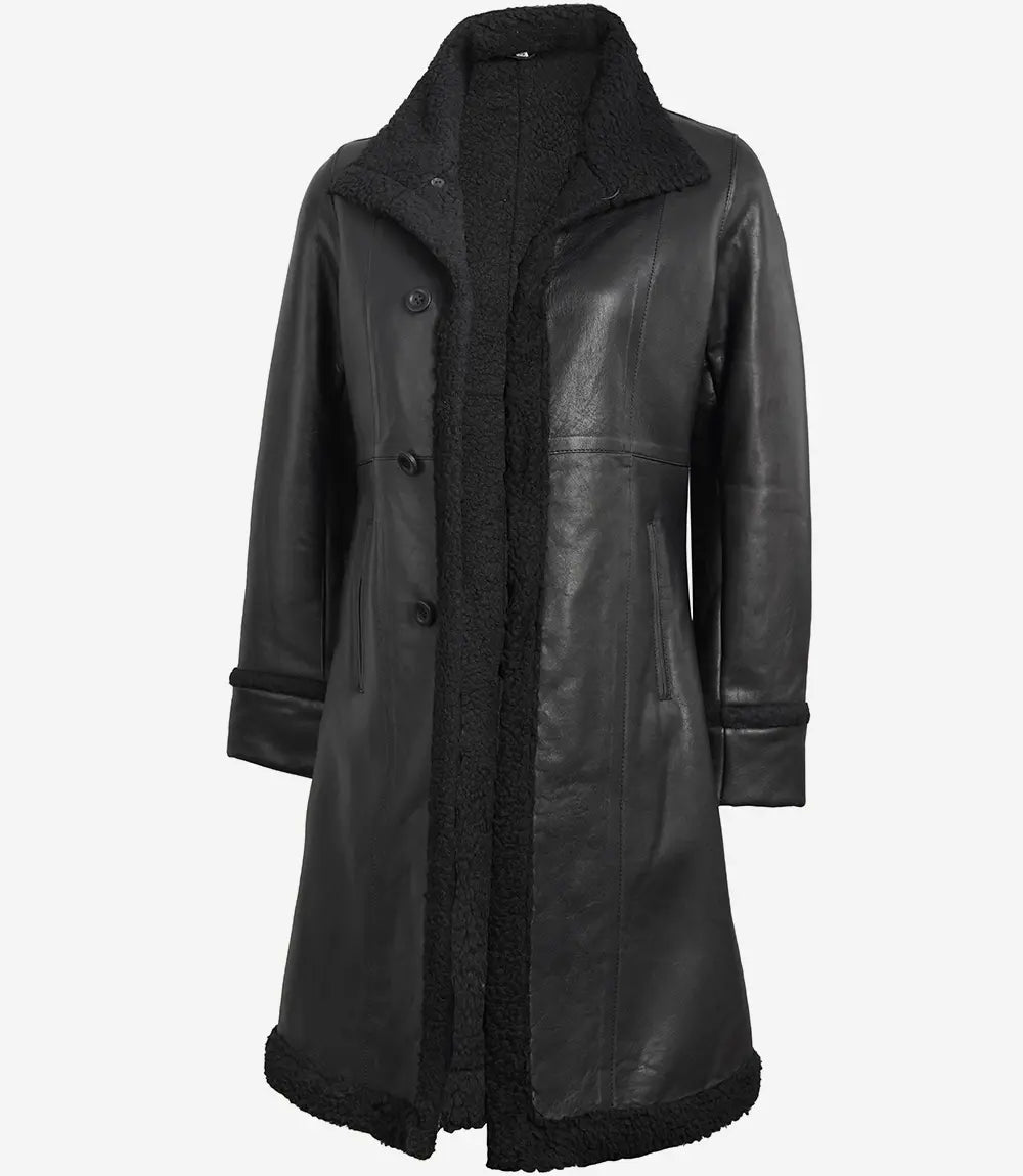 Womens Black Shearling Leather Coat